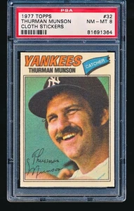 1977 Topps Cloth Sticker THURMAN MUNSON #32 PSA 8 - Picture 1 of 2