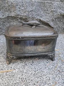 Silverplate Sardine Box 1867 4x5.5 Footed Antique - Picture 1 of 9