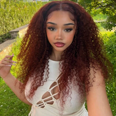 UNice Cambodian Reddish Brown Curly 3 Bundles with Lace Closure Human Hair Weave - Image 1 of 4