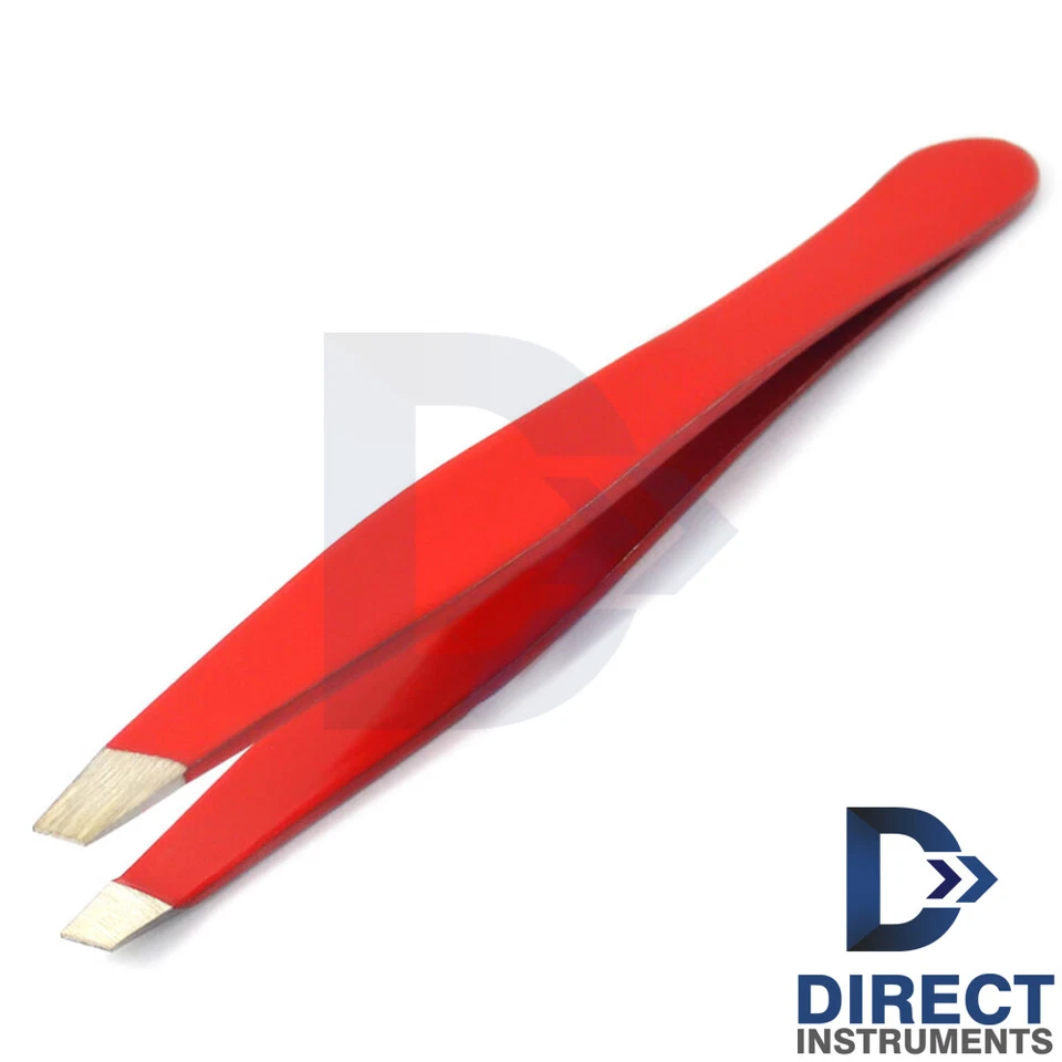 MEDENTRA Professional Eyebrow Tweezers Red Women Hair Removal Slanted Tip Makeup Beauty