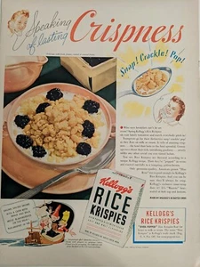 1940 anuncio impreso Kellogg's Rice krispie vintage los primeros personajes. Segunda Guerra Mundial - Imagen 1 de 1