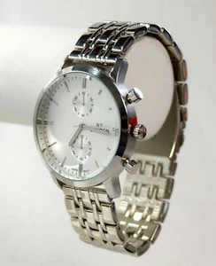 NEW NY London 9456-SIL Men's 46mm Analog Faux Two Eye Silver Dial Silver Watch - Picture 1 of 4