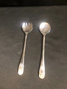 Vintage Silver Plated Serving Spoon And Salad Fork Set Made In Italy 9.5” Long - Picture 1 of 6