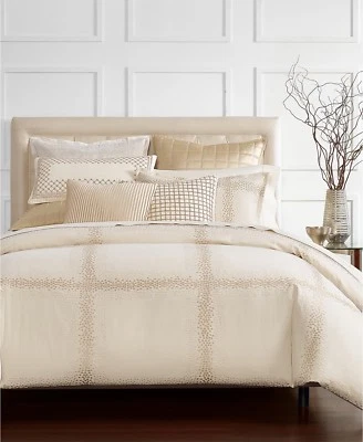 $420 NWT Hotel Collection Mosaic Grid FULL / QUEEN Duvet Cover Light Beige - Image 1 of 3