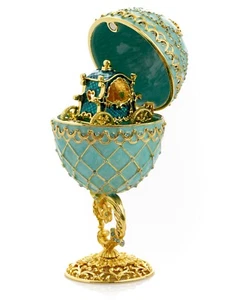 Keren Kopal Egg with Carriage Trinket Box Decorated with Austrian Crystals - Picture 1 of 22