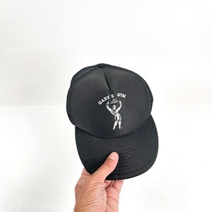 Vintage Trucker Hat - Garys Gym Logo Black Nissin - Baseball Sports Athletic Cap - Picture 1 of 9