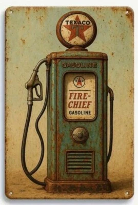 Letrero metálico bomba de gas Texaco Fire Chief 8 x 12 vintage hombre cueva, sala de juegos, bar Foto 1 de 3
