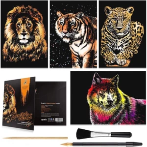 Scratch Art Paper (A4) for Kids & , Rainbow Painting Night View Scratchboard, Ar - Picture 1 of 12