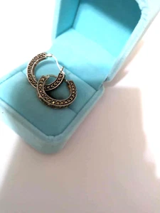 STERLING SILVER MARCUSITE EARRINGS WITH FRENCH CLASP 7.74 GRAMS 1 INCH IN DIAM - Picture 1 of 8