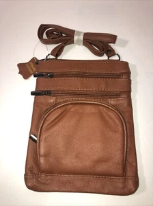 Crossbody Bag for Women, Genuine Leather Multi-Pocket Purse Medium Light Brown - Picture 1 of 5