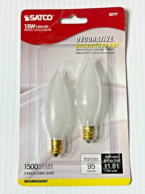 2 Satco S3777 15 W Turn-Tip Frost Bulbs Candelabra Base - Image 1 of 2