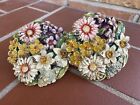 Pair Antique Floral Curtain Drapery Tie Backs Cast Iron 3 3/4” Hand Painted