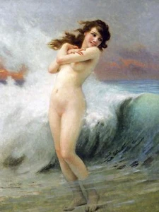 THE WAVE by G. Seignac ocean nude girl Tile Mural Kitchen Backsplash Ceramic 6x8 - Picture 1 of 3