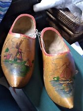 Vintage Dutch Wooden Carved Hand Painted Clog Shoes From Holland   7"