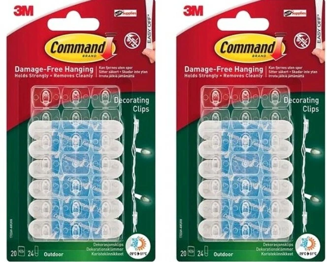 2 x 3M Command 17026H Outdoor Decorating Clips Hooks Wall Hanging Fairy Lights  - Image 1 of 1