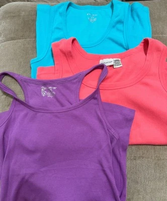 Lote de 3 camisetas sin mangas acanaladas talla (1 Xl 2 L) púrpura azul y melocotón para mujer Foto 1 de 4