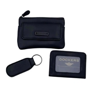 Dockers Mini Coin Purse Wallet Travel Set Card Slot ID Holder Keychain Black - Picture 1 of 9