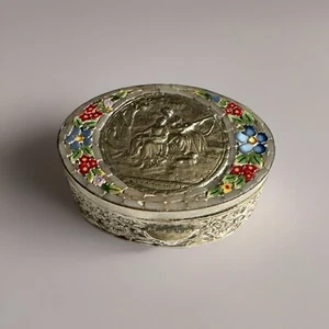 Antico portapillole coppia corteggiamento micro mosaico argento Italia vittoriana - Foto 1 di 12