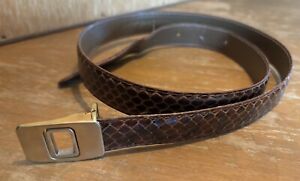 VINTAGE Snakeskin Belt Womens Small Brown Leather Gold Buckle Waist Handmade