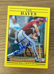 1991 Fleer Von Hayes #398 Autographed Card Phillies - Picture 1 of 1