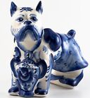 Porcelain Boxer w gloves & Champion Chalice Dog Figurine Gzhel colors handmade