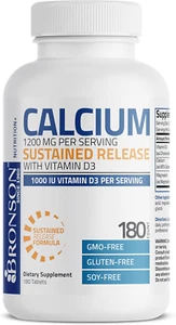 Bronson Calcium 1200MG Sustained Release with Vitamin D3 1000 IU Non-Gmo Tablets - Picture 1 of 9