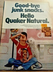 1974 anuncio impreso - cereal natural cuáquero lindo niño peludo perro página de publicidad - Imagen 1 de 2