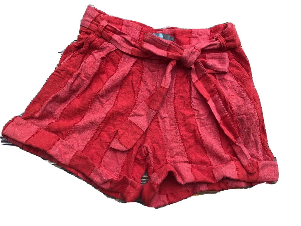Pantalones cortos para mujer 10 Eva Franco Anthropologie rojo rosa mezcla de lino Foto 1 de 4