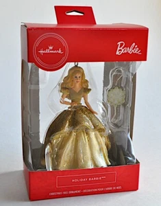 2020 Hallmark Holiday Barbie Ornament w Dated Hook Gold Glitter Dress NEW Mattel - Picture 1 of 6