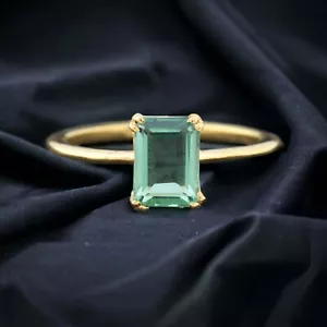 925 Sterling Silber 8x6 mm Smaragdschliff natürlicher grüner Amethyst Ring Damenring - Bild 1 von 6