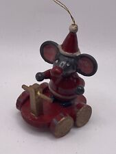Vintage Santa Christmas Tree Wooden Ornament Mouse On Train Car Russ Berrie