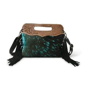 Genuine Leather Fringe Crossbody Bag - Handcrafted Western Tooled Leather Pur... - Picture 1 of 7