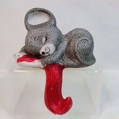 Vintage House Of Lloyd Sleeping Christmas Mouse Ceramic Stocking Holder Hanger - Image 1 of 4