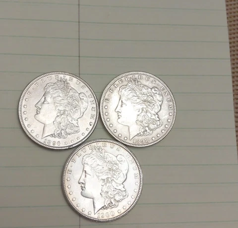 3 Morgan 1896, 1898, 1900 Silver Dollars BU Cover