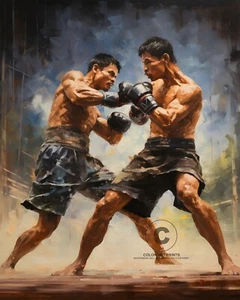 Muay Thai Martial Arts Boxing Match Combat Sports Thailand Giclée Art Print - Picture 1 of 2