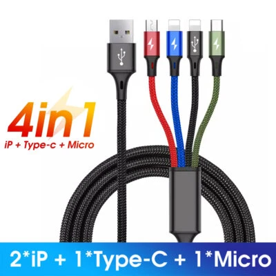 4-in-1 Multi Charger Charging Cable USB A to Type C/iPhone/Micro Android Cord - Image 1 of 4