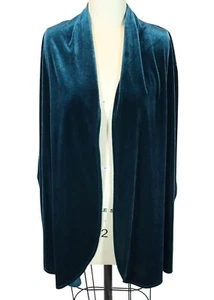 SUSAN GRAVER Open Front Teal Green Velvet Cardigan Size 2X Velour Stretch - Picture 1 of 6