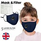 Kids Children Cotton Air Valve Face Mask Reusable Washable PM2.5 Filter Pocket 