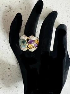 14K Gold Stain Glass effect Amethyst Citrine Blue Topaz Diamond Accent Ring 7.75 - Picture 1 of 11