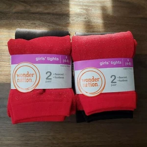 Wonder Nations Girls Fleece Footless Tights 4 Pack Size Small Glitter Red/Black - Picture 1 of 5