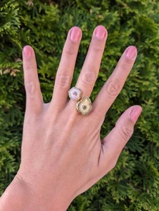 Artisan Handmade In Morocco Adjustable Boho Chic Double Geode Gold Ring Size 10 - Picture 1 of 8