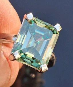 Anello di Fidanzamento 11,10 Ct VVS1 Taglio Smeraldo Blu Vivido Moissanite Diamante Misura 7 - Foto 1 di 8