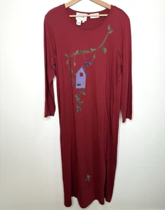 Vintage Y2K Country Wear Lonnie Star Maxi Dress 1X Maroon Bird Cowgirl Boho Barn - Picture 1 of 8