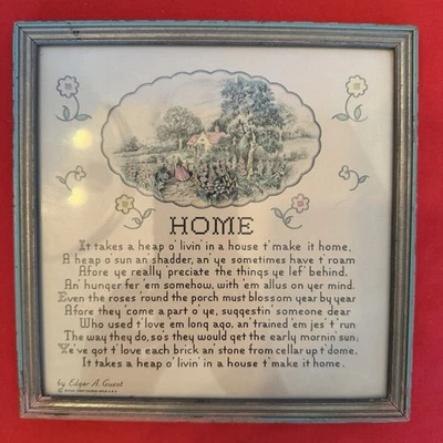 Vintage Poem Motto Print "Home" Edgar A. Guest Buzza Craftacres Co 7.5”x7.5” - Image 1 of 4