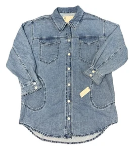 Neu mit Etikett Anthropologie Pilcro Denim Shacket Jacke entspannt Damen L Tasche Shirt - Bild 1 von 10