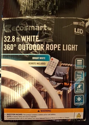 EcoSmart32.8ft White 360° Outdoor Dimmable Linkable Rope Light AL-NR-WW-32FT*394 - Image 1 of 4