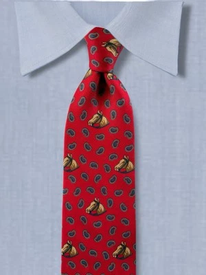 Corbata de seda Liberty of London vintage roja azul cachemira caballo ecuestre Foto 1 de 4