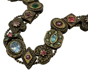 Vintage Victorian Revival Slide Charm Bracelet W Rhinestones - Picture 1 of 6