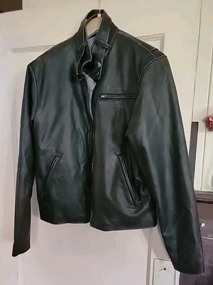 RACING BLACK Faux LEATHER MOTORCYCLE BIKER JACKET MEN Medium Be ETHIC - Image 1 of 4