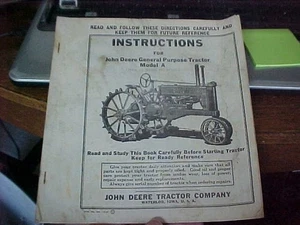JOHN DEERE MODEL A TRACTOR INSTRUCTIONS (1947 - Picture 1 of 2